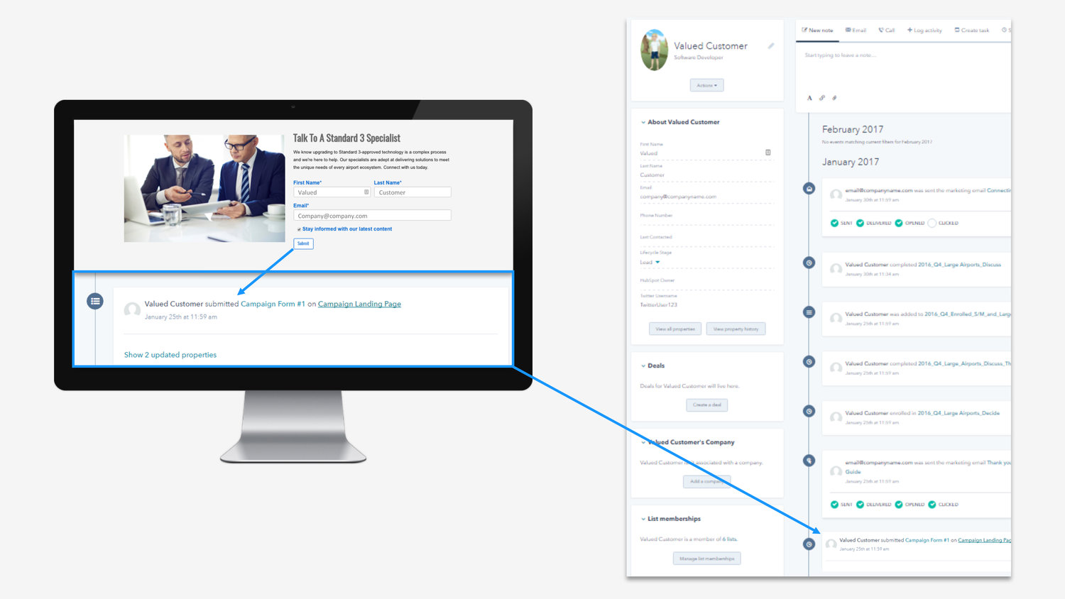 Smiths Detection: User data added to timeline in contact's recorded in the CRM.